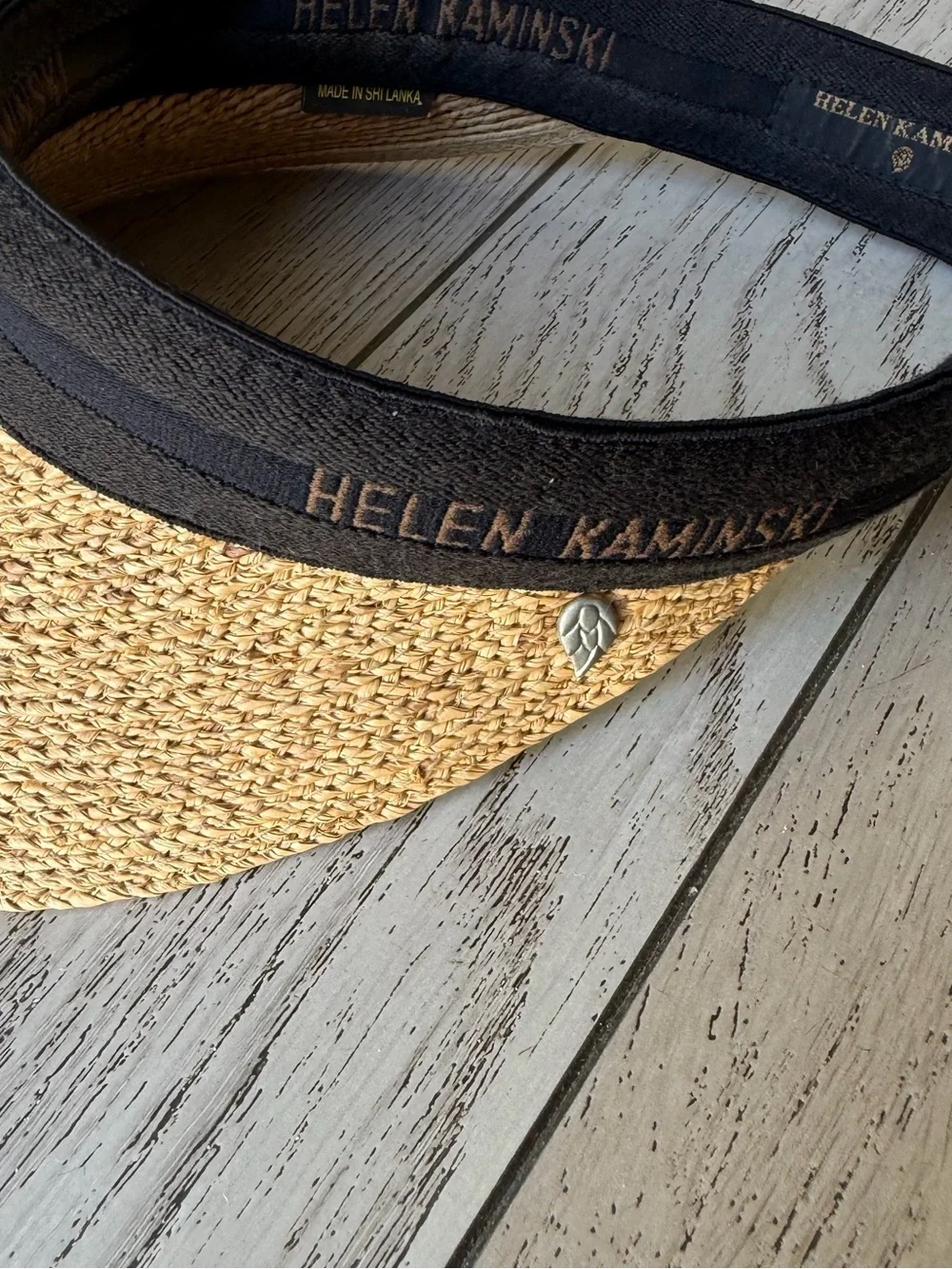 Helen Kaminski logo-embroidered raffia visor   O/S